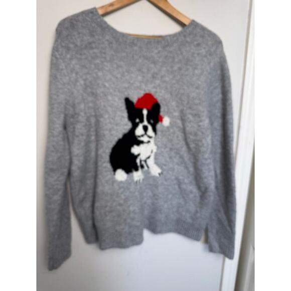 Cupcake and Cashmere Women French Bulldog Gray Knit Christmas Sweater Size L - Picture 1 of 8